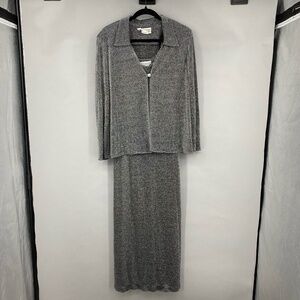 Vintage Jessica Howard Women 14 Grey Metallic Dress Set 90s Shimmer Sparkle Maxi